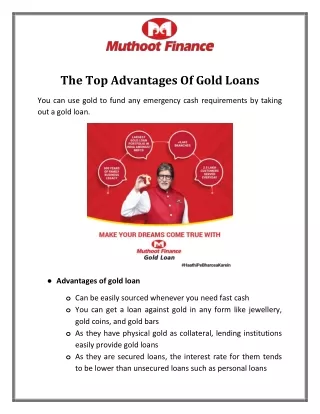 The Top Advantages Of Gold Loans (1)