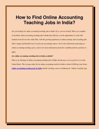 online accounting teaching jobs in India_