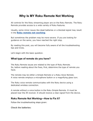Why Is My Roku Remote Not Working |  1-888-270-6412