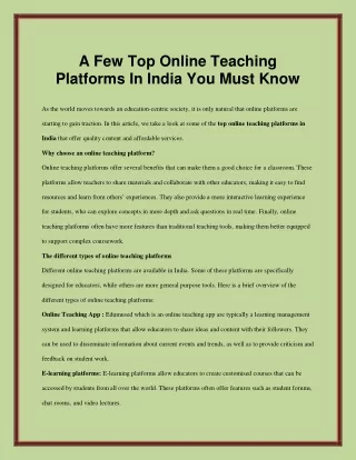 Top Online teaching platforms in india