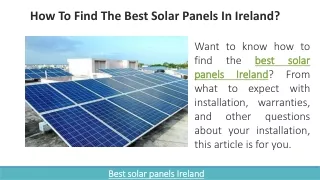 How To Find The Best Solar Panels In Ireland