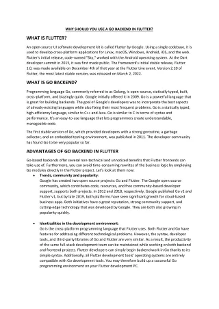 why should you use a go backend in flutter