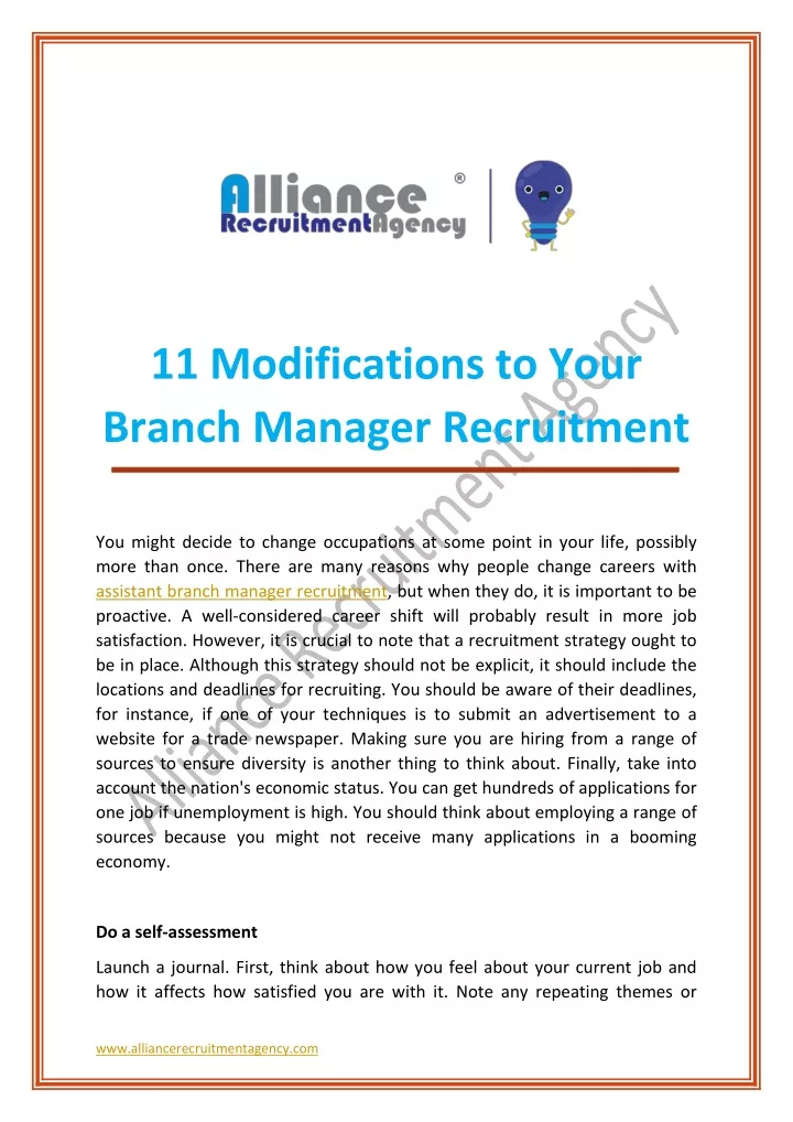 11 modifications to your branch manager