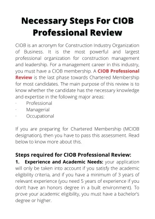 necessary steps for ciob necessary steps for ciob