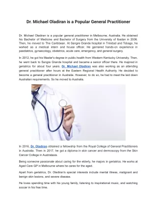Dr. Michael Oladiran is a Popular General Practitioner