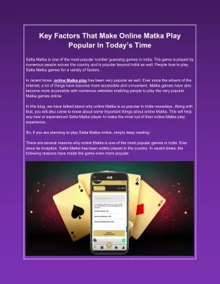 Key Factors That Make Online Matka Play Popular In Today’s Time