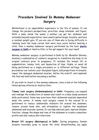 Procedure Involved In Mommy Makeover Surgery