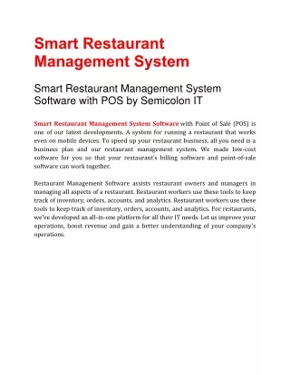 smart restaurant management system