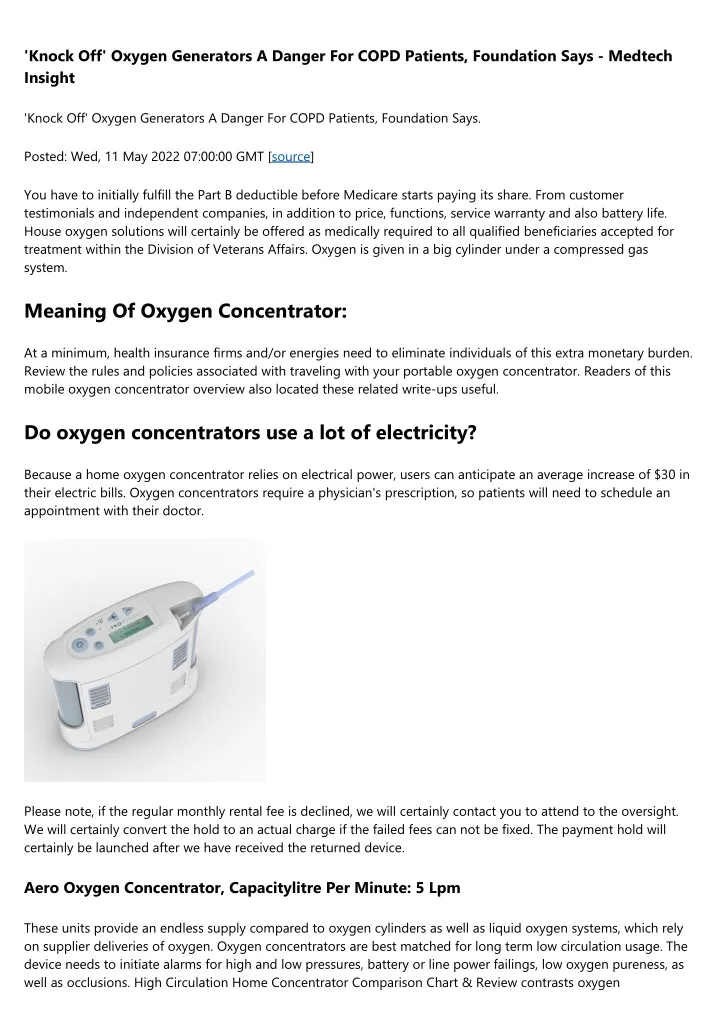 knock off oxygen generators a danger for copd