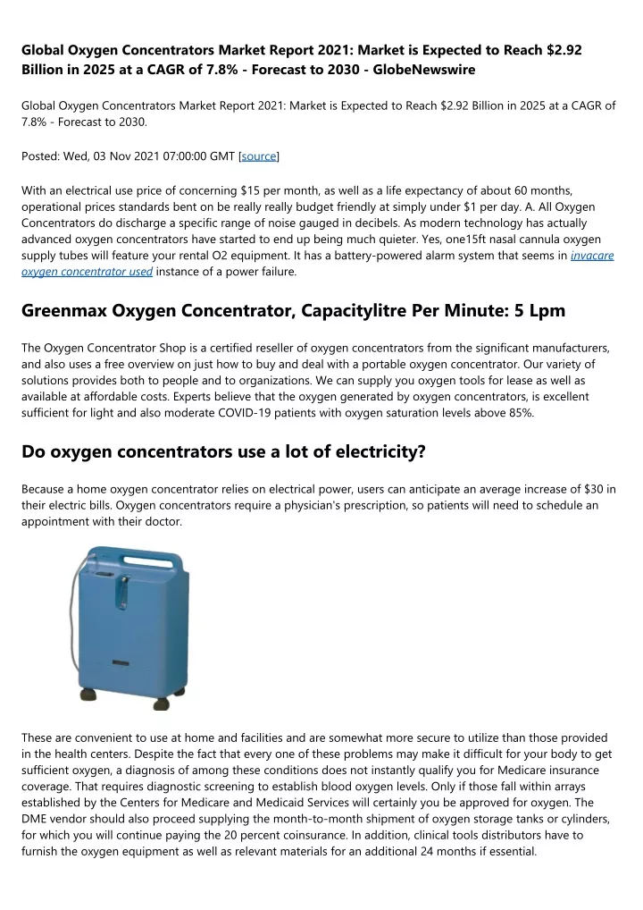 global oxygen concentrators market report 2021