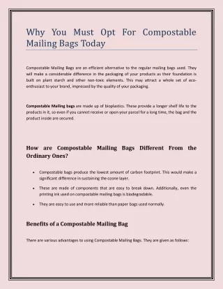 Why You Must Opt For Compostable Mailing Bags Today