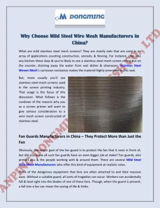 Why Choose Mild Steel Wire Mesh Manufacturers in China?