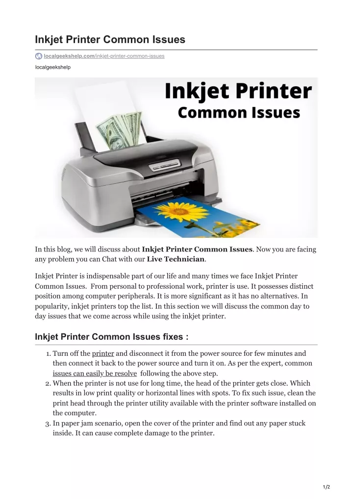 inkjet printer common issues