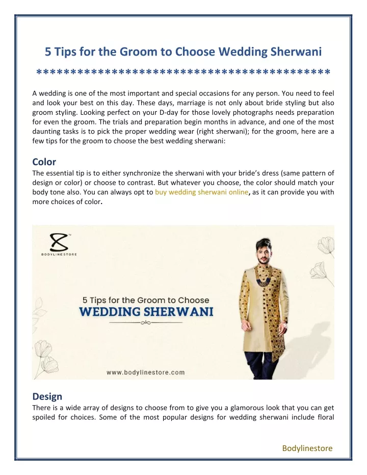 5 tips for the groom to choose wedding sherwani