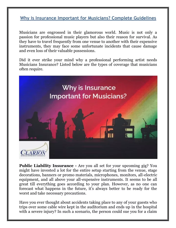 why is insurance important for musicians complete