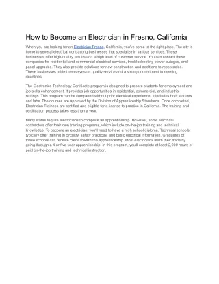 How to Become an Electrician in Fresno, California
