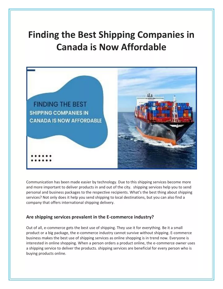 finding the best shipping companies in canada