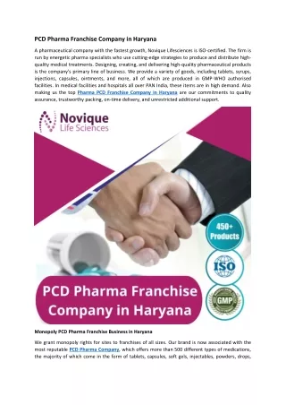 Pharma PCD Franchise Company in Haryana