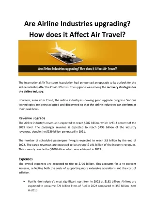 Are Airline Industries upgrading How does it affect air traveling