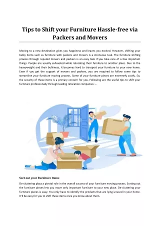 Tips to Shift your Furniture Hassle-free via Packers and Movers