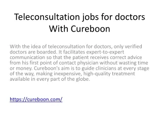 Teleconsultation jobs for doctors With Cureboon