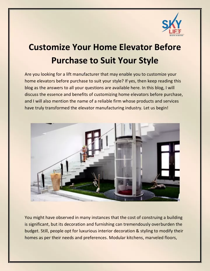 customize your home elevator before purchase