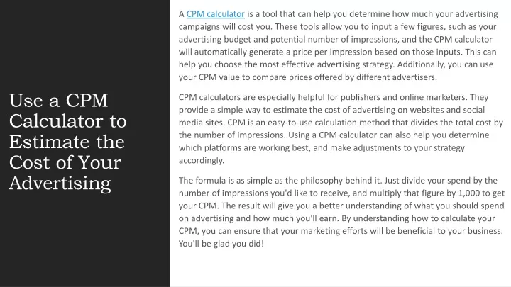 a cpm calculator is a tool that can help