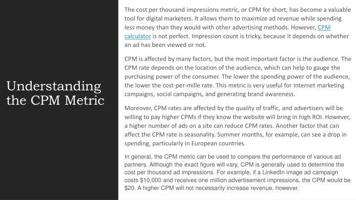 the cost per thousand impressions metric