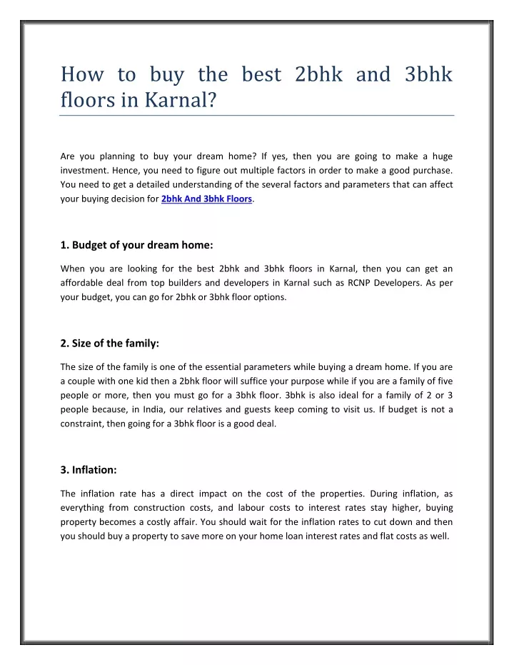 how to buy the best 2bhk and 3bhk floors in karnal