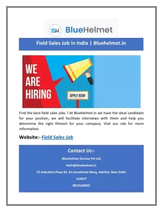 Field Sales Job in India | Bluehelmet.in