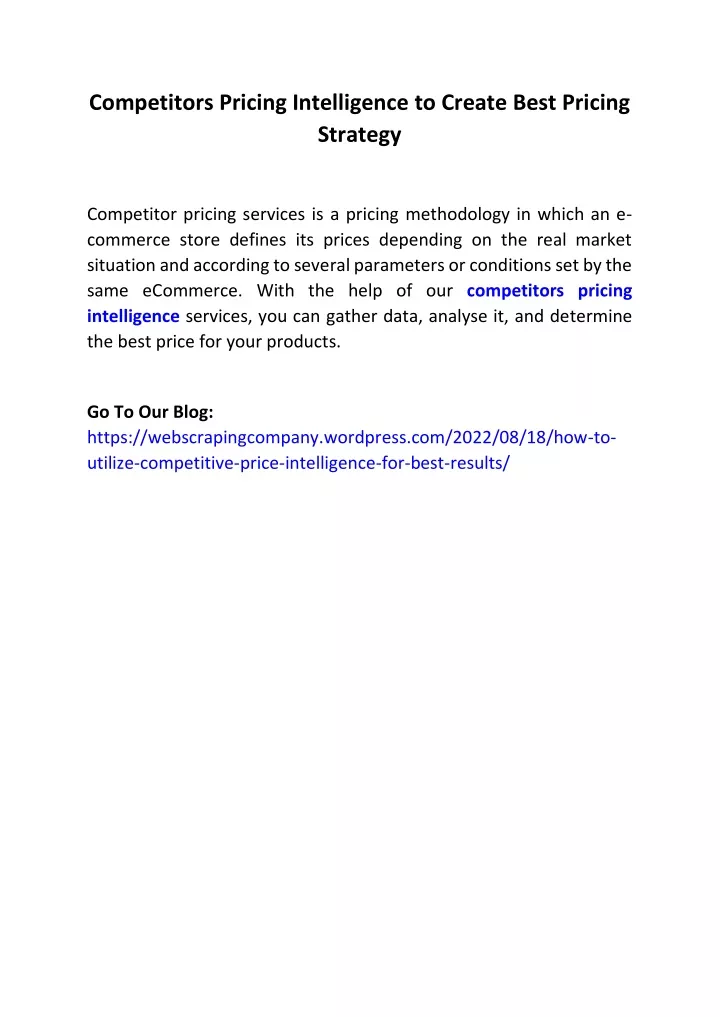 competitors pricing intelligence to create best