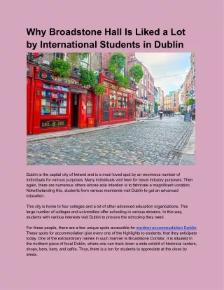Why Broadstone Hall Is Liked a Lot by International Students in Dublin
