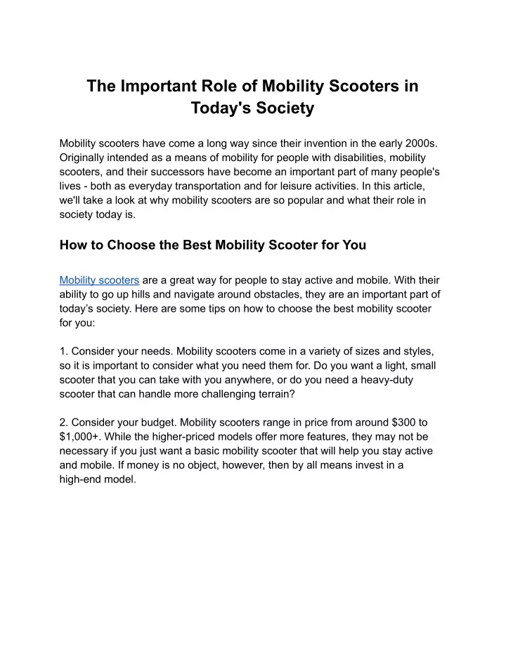 the important role of mobility scooters in today