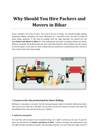 Why Should You Hire Packers and Movers in Bihar