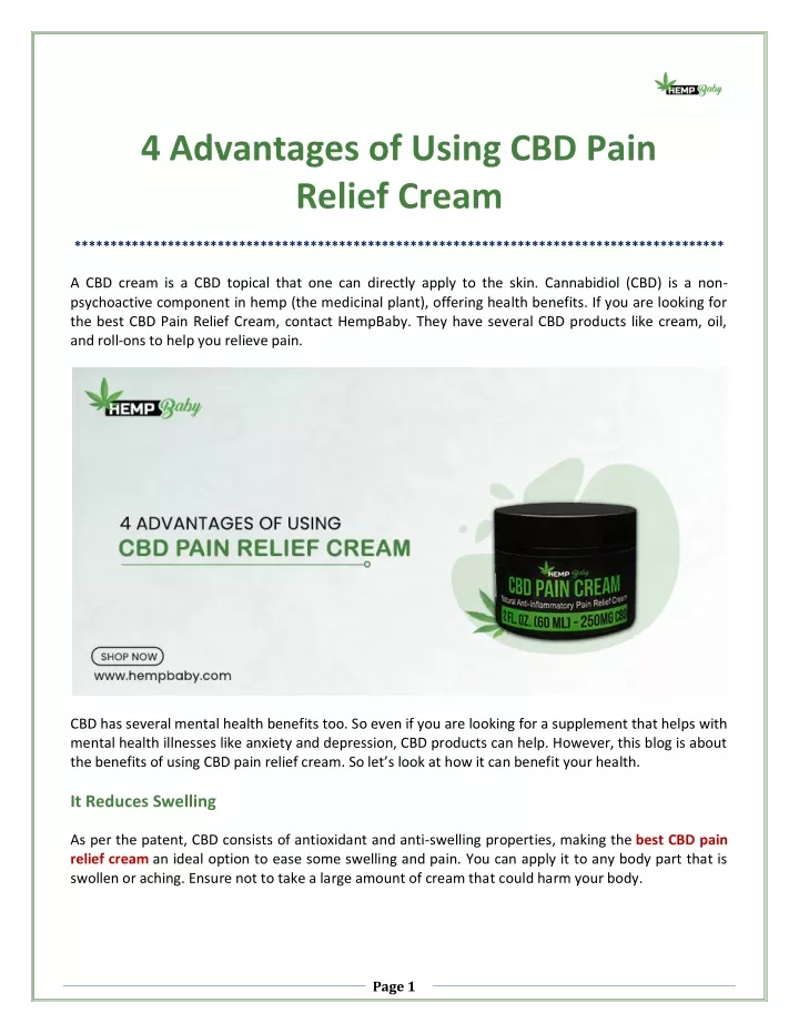 4 advantages of using cbd pain relief cream