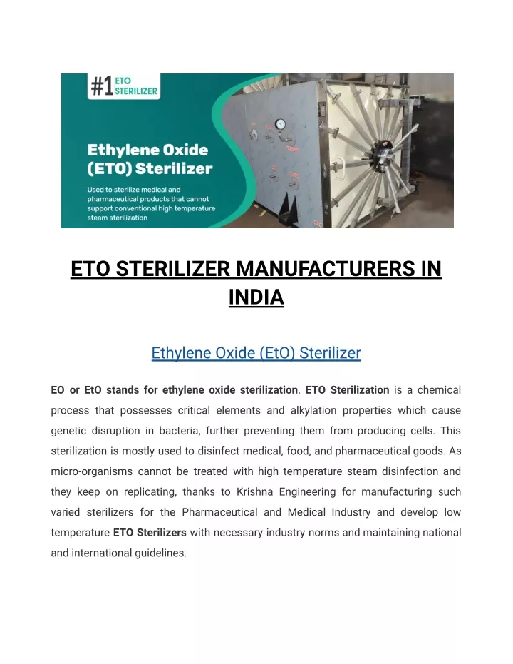 eto sterilizer manufacturers in india