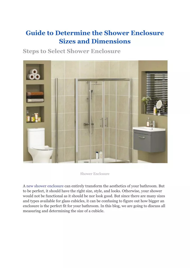 guide to determine the shower enclosure sizes