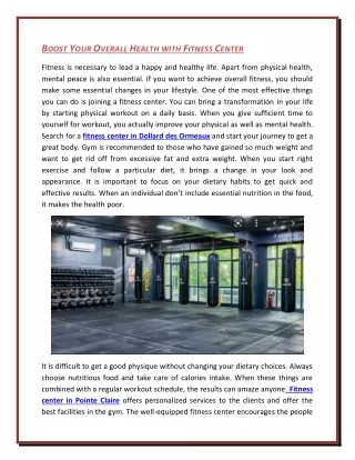 BOOST YOUR OVERALL HEALTH WITH FITNESS CENTER