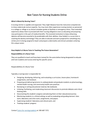 Best Tutors for Nursing Students Online