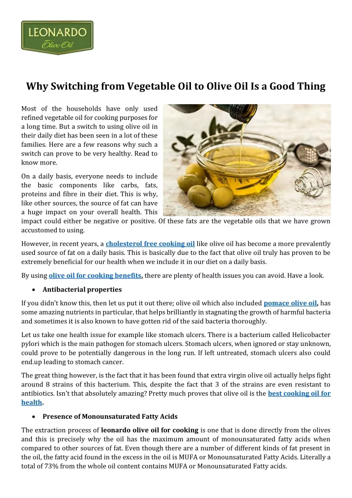 why switching from vegetable oil to olive