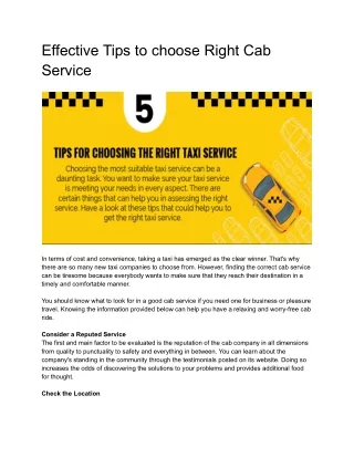 effective tips to choose right cab service
