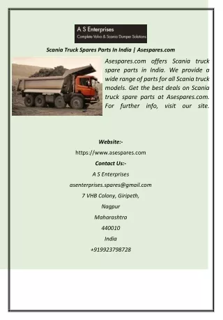 Scania Truck Spares Parts In India  Asespares