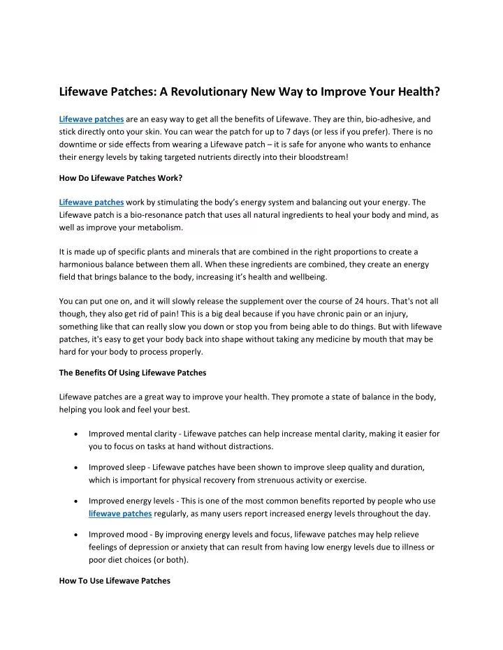 lifewave patches a revolutionary
