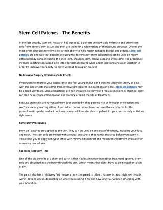 Stem Cell Patches - The Benefits
