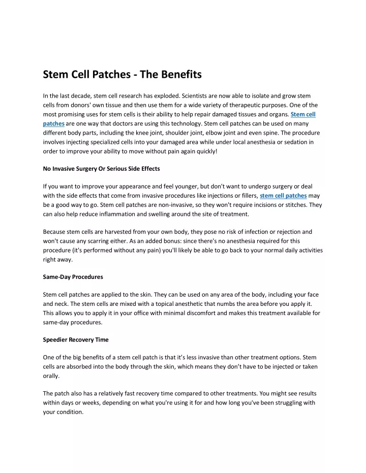 stem cell patches the benefits