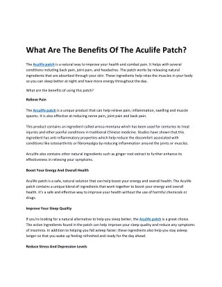 What Are The Benefits Of The Aculife Patch