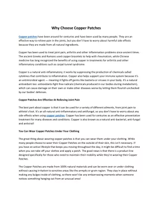 Why Choose Copper Patches