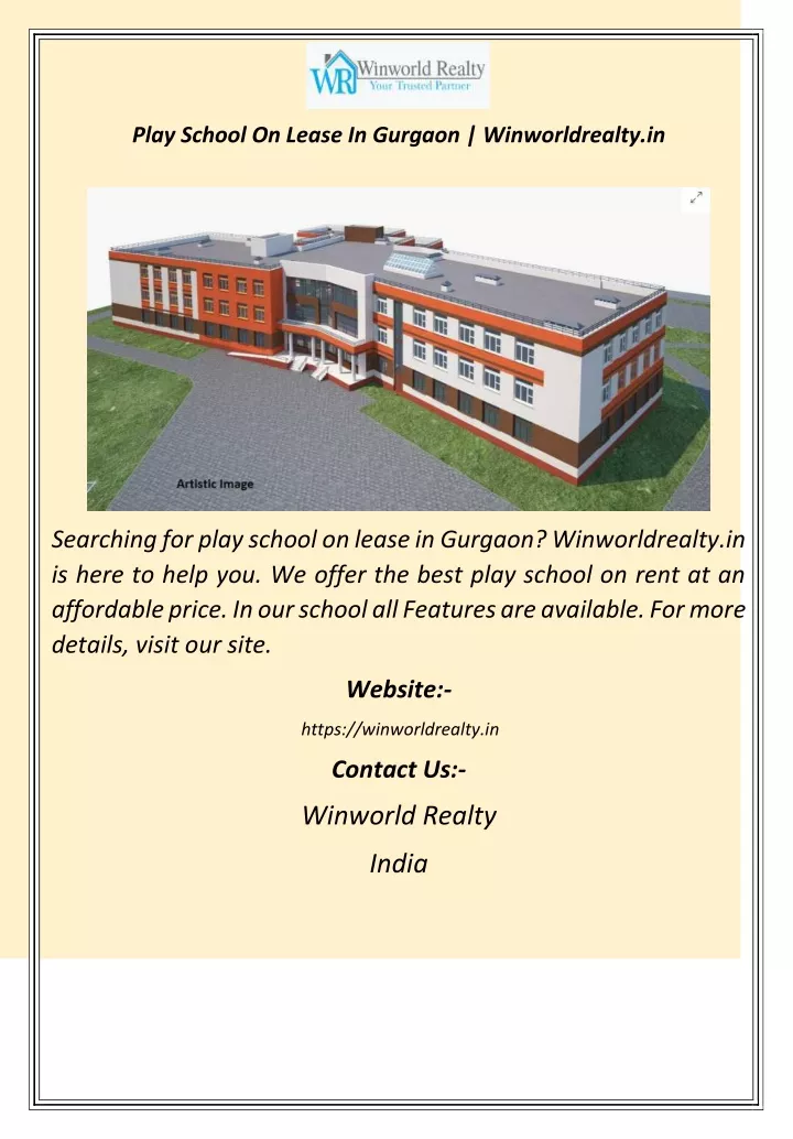 play school on lease in gurgaon winworldrealty in