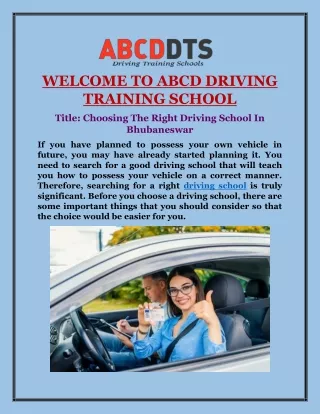 Choosing The Right Driving School In Bhubaneswar