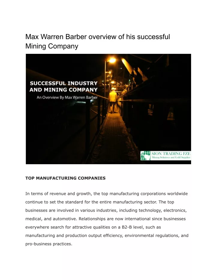 max warren barber overview of his successful